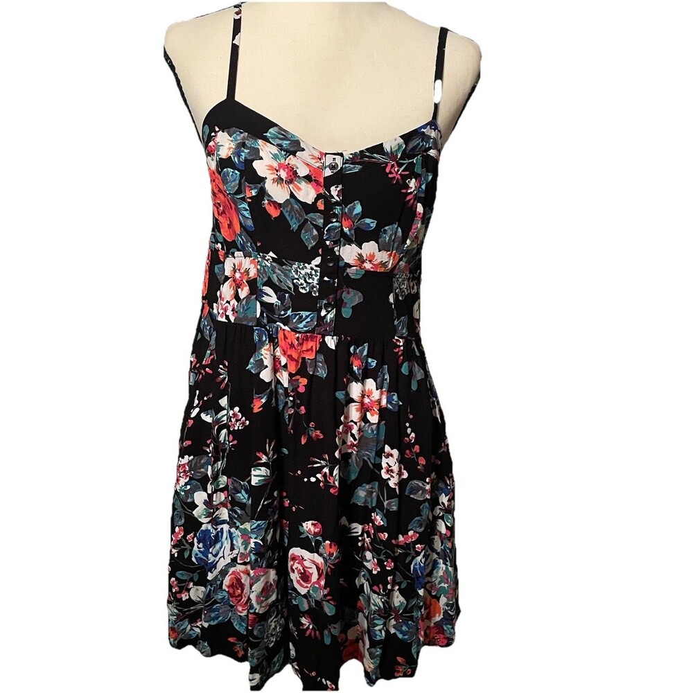 Express Y2K Floral Dress M Black Fit & Flare Mini Boho Whimsigoth Dark Coquette